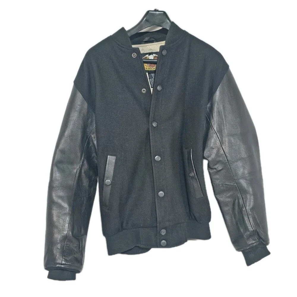 Harley Davidson Jacket Mens Leather/Wool Blend Varsity Jacket Sz S (runs big) - Picture 2 of 7